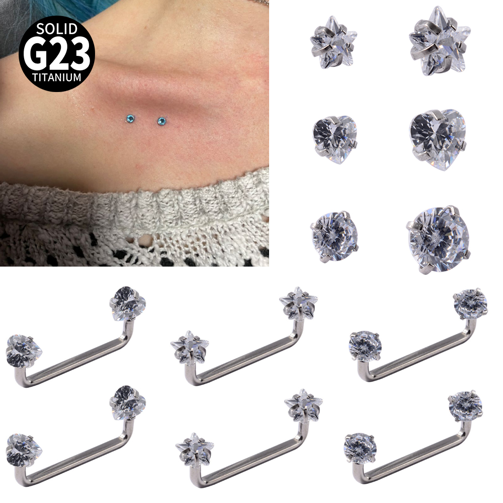 Body Jewelry Implant Grade - 3-1 個インプラントグレードチタン皮下表面ピアスバーベル CZ クリスタル Hide-in スキンダイバーマイクロ皮下アンカージュエリー
