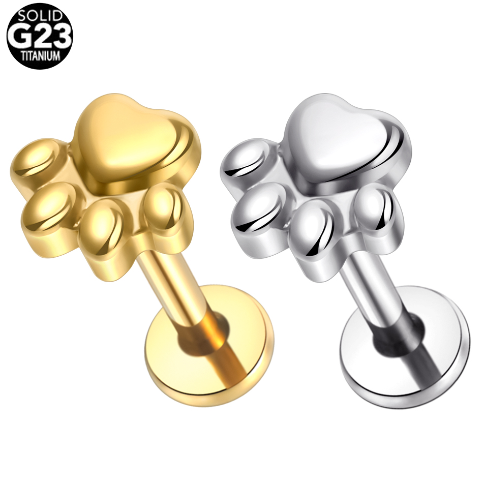 Body Jewelry Implant Grade - インプラントグレードのチタンポープリントイヤリング,めねじ付きラブレット,耳珠ピアス,ボディジュエリー,1個