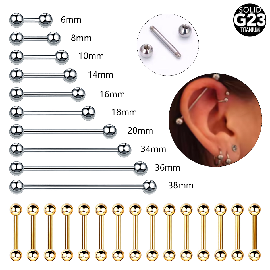 Industrial Barbell Long - チタンヘリックスピアス,工業用バーベルリング,セクシーなニップルバー,イヤージュエリー,6〜38mm, 1個,5個