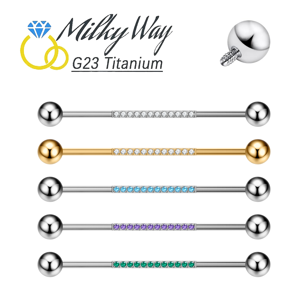 Industrial Barbell Long - G23 チタンボディピアスジュエリー 14 グラム工業用バーベルリングセクシーな長い耳珠ヘリックス巻貝ピアスジュエリーセット CZ 石
