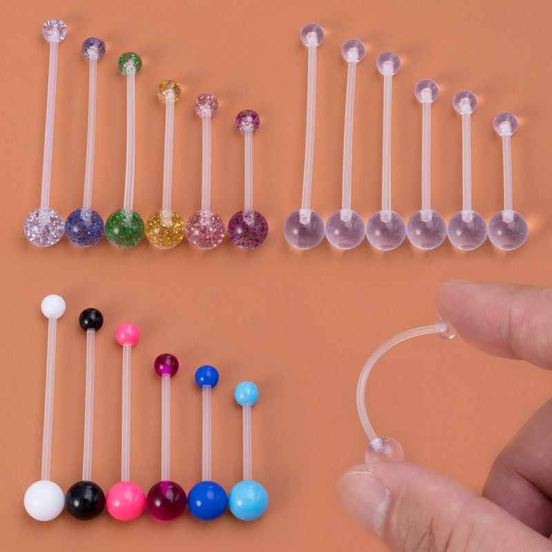Industrial Barbell Long - 6 個柔軟なへそピアスアクリルへそリング妊娠スポーツ工業用イヤリングロングバーリテーナーセクシーなボディジュエリー