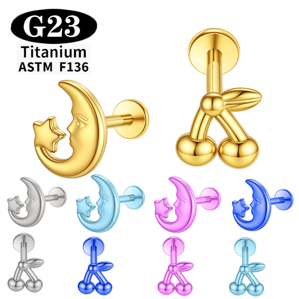 Body Jewelry Implant Grade - インプラントグレードASTM F136チタン製陽極酸化ラブレットイヤリング、耳、唇、鼻用ピアス、インターナルネジ式16Gピアスジュエリー