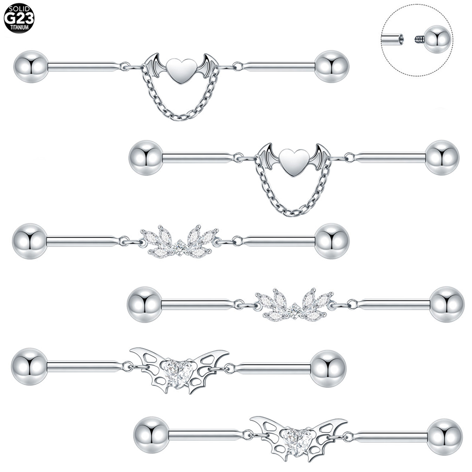 Industrial Barbell Long - 1個 チタン製 CZ インダストリアル ヘリックス ピアス