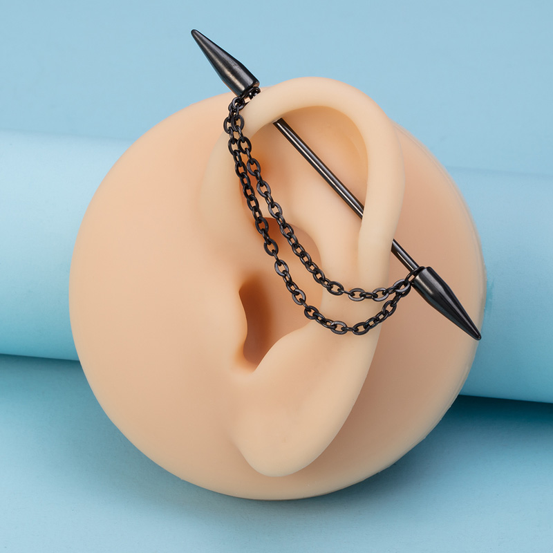 チェーン軟骨イヤリング付き1pc工業用ピアスバーベルロングイ - Industrial Barbell Long のレビューと価格