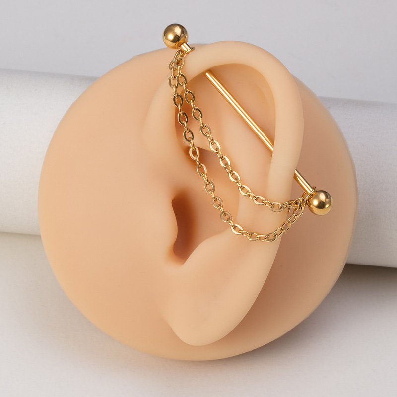 チェーン軟骨イヤリング付き1pc工業用ピアスバーベルロングイ - Industrial Barbell Long のレビューと価格