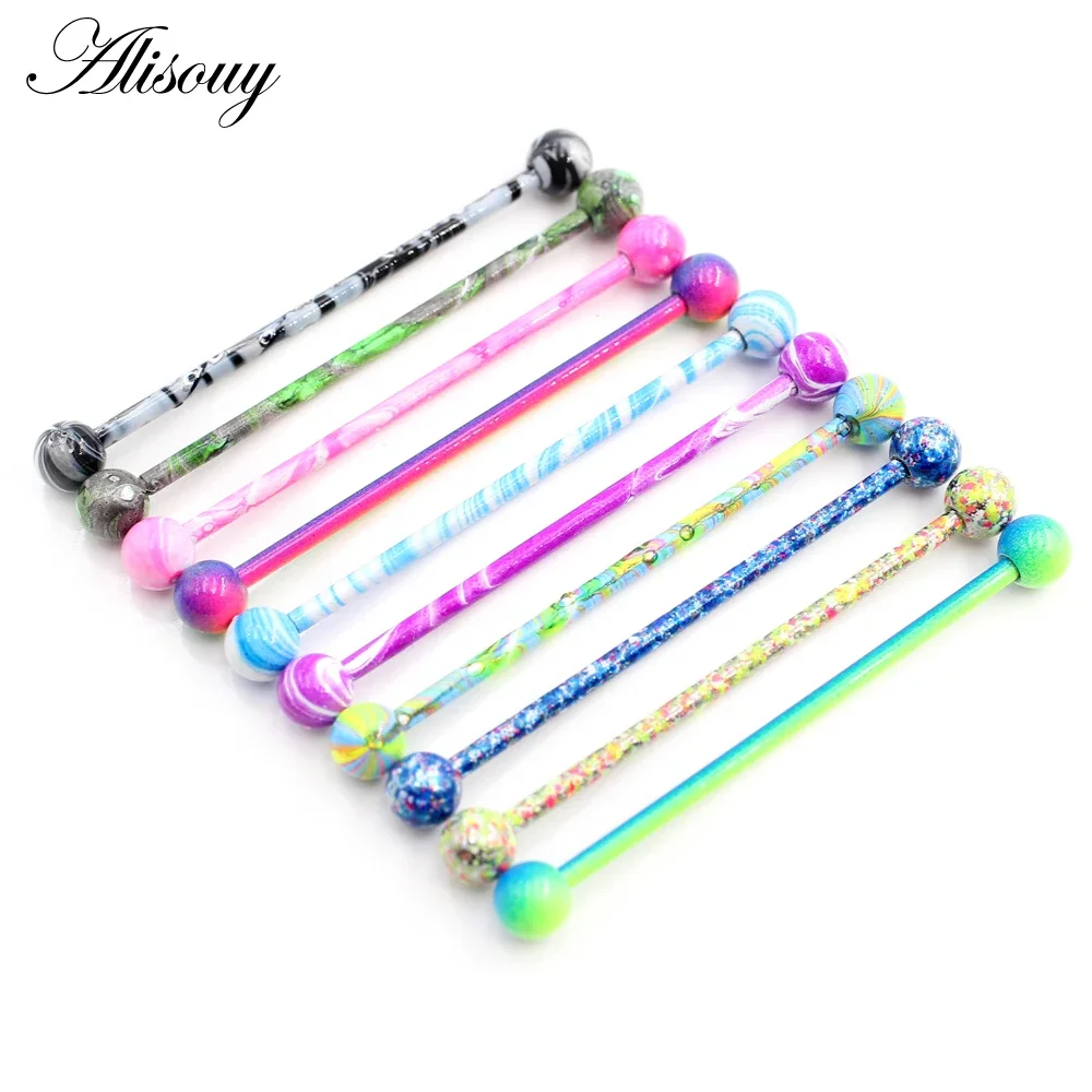 Alisouy-ステンレス鋼のボールイヤリング,長くてまっす - Industrial Barbell Long のレビューと価格