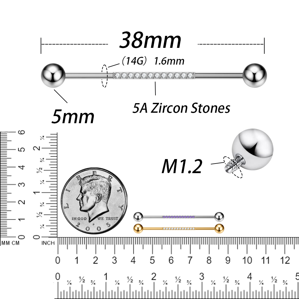 G23 チタンボディピアスジュエリー 14 グラム工業用バー - Industrial Barbell Long のレビューと価格