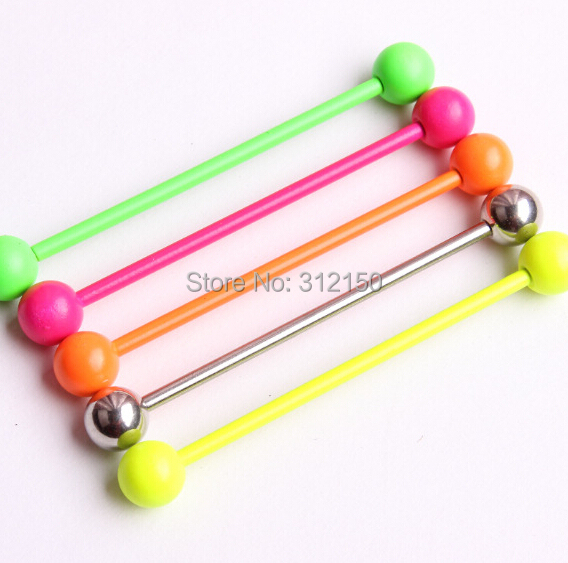 2 個 14 グラム 1.6 ミリメートル舌リングネオン甘い - Industrial Barbell Long のレビューと価格