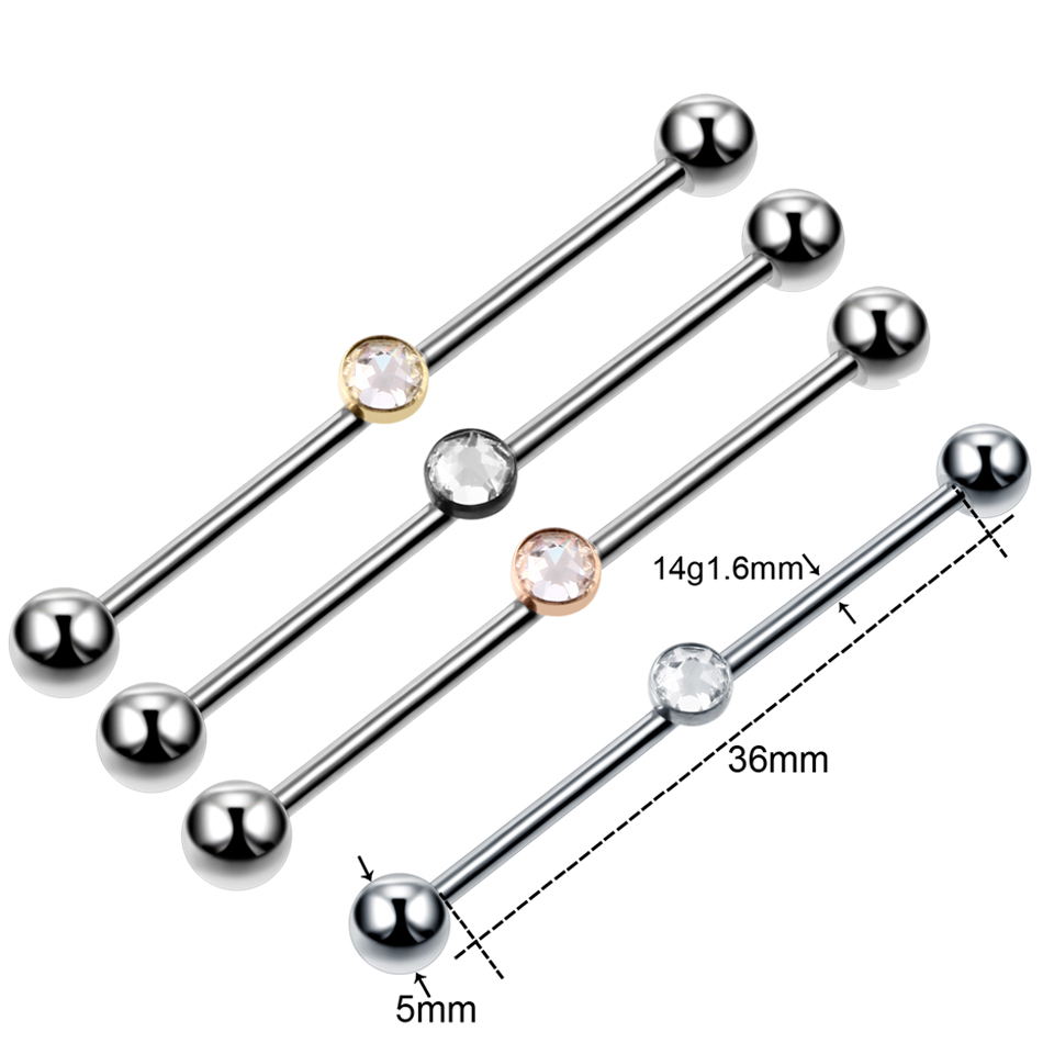 1PC チタンピアス宝石工業用バーベルイヤリングクリスタルフ - Industrial Barbell Long のレビューと価格