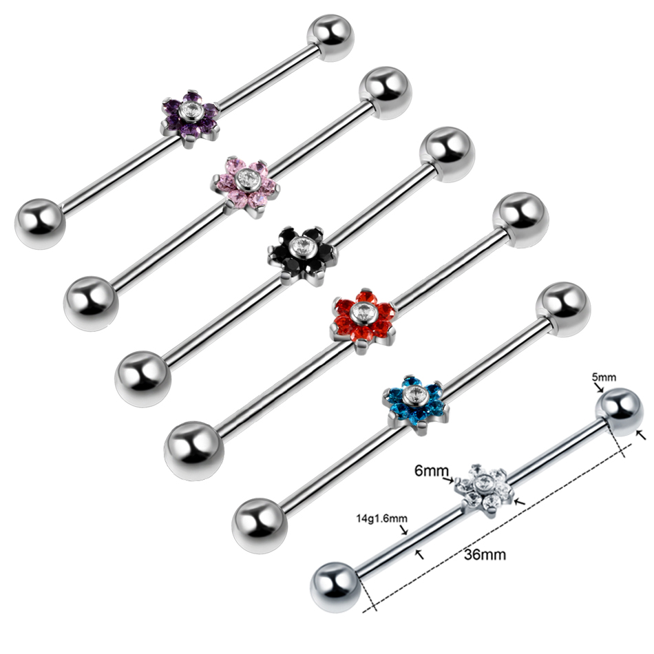 1PC チタンピアス宝石工業用バーベルイヤリングクリスタルフ - Industrial Barbell Long のレビューと価格