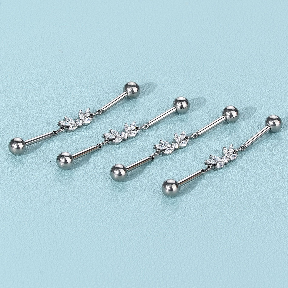 1個 チタン製 CZ インダストリアル ヘリックス ピアス  - Industrial Barbell Long のレビューと価格