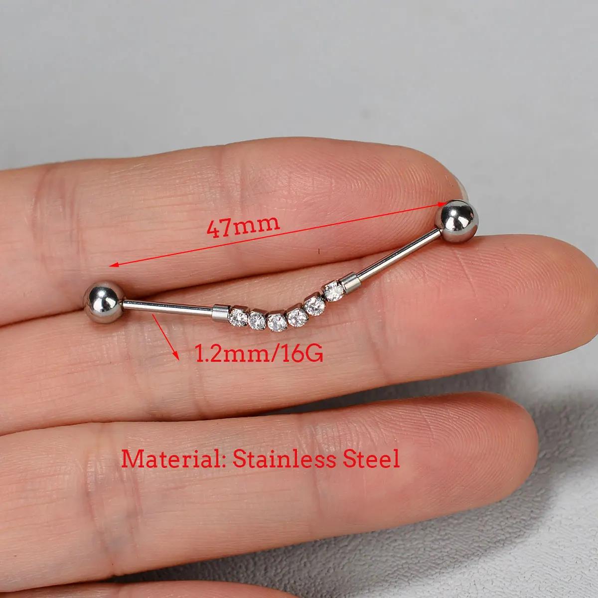 1PC ステンレス鋼ロング工業用耳ブリッジダブルボール CZ - Industrial Barbell Long のレビューと価格